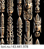 Иллюстрация. Изображение. Бесшовная текстура.Тотемные идолы. Illustration. Image. Seamless texture.Totem idols. Стоковое AI-изображение, AI-художник Гер Олег / Фотобанк Лори