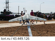Военная авиация, легкий разведывательный беспилотный летательный аппарат Элерон – 3СВ на выставке. Волгоградская область, Средняя Ахтуба, Россия. (2021 год). Редакционное фото, фотограф Андрей Цыганков / Фотобанк Лори