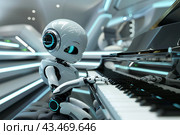 Robot musician playing a grand piano on a futuristic stage in 3D render cartoon style , generated by ai. Стоковое AI-изображение, AI-художник Виталий Сова / Фотобанк Лори
