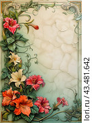 Art deco style edges made up of day Lilies and morning glories, on a white background. Стоковое AI-изображение, AI-художник Ирина Ручушкина / Фотобанк Лори