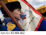 Реконструкторы в форме солдат калмыцкого формирования Российской империи на площадке "Взятие Парижа. 1814 год" фестиваля "Времена и Эпохи" в городе Москве, Россия (2024 год). Редакционное фото, фотограф Николай Винокуров / Фотобанк Лори