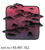 Фиолетовая акварельная иллюстрация с трутовиками. Watercolor square mushroom icon. Hand drawn purpl mushroom illustration for stickers, logo and decoration. Стоковая иллюстрация, иллюстратор Карнаухова Елена / Фотобанк Лори