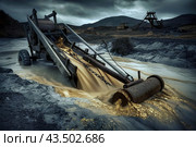 Gold mining by washing the soil using an industrial dredge. Стоковое AI-изображение, AI-художник Евгений Ткачёв / Фотобанк Лори