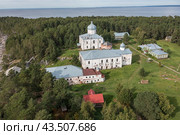 Кий-остров. Онежский Крестный монастырь. Вид сверху с воздуха (2022 год). Стоковое фото, фотограф Николай Гернет / Фотобанк Лори
