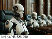 Роботы на судебном заседании, правосудие с ИИ. Стоковое AI-изображение, AI-художник Щеголева Ольга / Фотобанк Лори