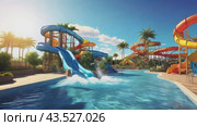 Water park with pools and slides. Стоковое AI-видео, аниматор Терехова Марина / Фотобанк Лори