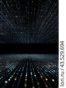 The image depicts a digital grid pattern against a black background, with a blue glow emanating from the center. Стоковое AI-изображение, AI-художник Aleksandr Golubev / Фотобанк Лори