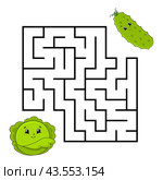 Square maze. Game for kids. Puzzle for children. Labyrinth conundrum. Color illustration. Isolated illustration. cartoon character. Vegetable theme. Стоковое фото, фотограф PlatypusMi86 / Фотобанк Лори