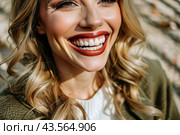 A beautiful, charming, snow-white female smile. A woman's teeth before and after whitening. The concept of dental clinics. Стоковое AI-изображение, AI-художник Photojuli / Фотобанк Лори