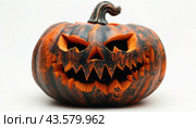 A Halloween pumpkin with a scary face is called a Jackolantern, made from a winter squash. Стоковое AI-изображение, AI-художник Юрий Поздников / Фотобанк Лори