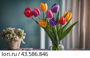 Vase overflowing with vibrant and varied flowers creates a striking display of color and nature. Стоковое AI-видео, аниматор Данила Большаков / Фотобанк Лори