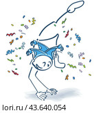 Stick figure makes a jump confetti for carnival. Стоковая иллюстрация, иллюстратор U Pixel / PantherMedia / Фотобанк Лори