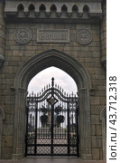 Кованые ворота в замке Гарибальди. Тольятти, Хрящевка, Россия. Wrought iron gates at Garibaldi Castle. Togliatti, Khryashchevka, Russia. (2024 год). Редакционное фото, фотограф Nikolay Pestov / Фотобанк Лори