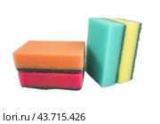 Разноцветные кухонные губки для очистки на белом фоне. Kitchen sponges. Стоковое фото, фотограф Татьяна Д / Фотобанк Лори