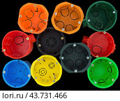 Разноцветные пластиковые электрические подразетники. Plastic electrical junction box. Стоковое фото, фотограф Татьяна Д / Фотобанк Лори