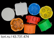 Разноцветные пластиковые электрические подразетники. Plastic electrical junction box. Стоковое фото, фотограф Татьяна Д / Фотобанк Лори