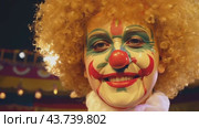 A colorful clown with a big afro is joyfully standing in front of a vibrant circus tent. Стоковое AI-видео, аниматор Юрий Поздников / Фотобанк Лори