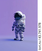 3d american astronaut in white space suit and helmet isolated on purple background. Стоковое AI-изображение, AI-художник Катерина Ковалева / Фотобанк Лори