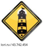 Shield with a lighthouse at the coast. Стоковая иллюстрация, иллюстратор U Pixel / PantherMedia / Фотобанк Лори