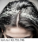 Dandruff problem. A head with itchy head. Стоковое AI-изображение, AI-художник Виктор Застольский / Фотобанк Лори
