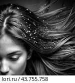 Dandruff problem. A head with itchy head. Стоковое AI-изображение, AI-художник Виктор Застольский / Фотобанк Лори