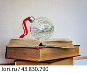 Елочная игрушка шар на стопке книг. Стоковое фото, фотограф Татьяна Т / Фотобанк Лори