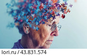 Parkinson disease patient, Alzheimer elderly senior, Arthritis person's hand in support of nursing family caregiver care for disability awareness day, Стоковое AI-изображение, AI-художник Ирина Ручушкина / Фотобанк Лори