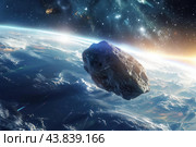 Majestic asteroid approaching earth in space. Стоковое AI-изображение, AI-художник Иван Рябоконь / Фотобанк Лори
