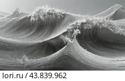 Abstract ocean waves with intricate foam patterns in monochrome shades. Стоковое AI-изображение, AI-художник Tatiana Syrtseva / Фотобанк Лори