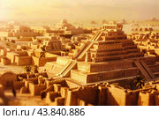 Ancient mesopotamian cityscape at sunset. Стоковое AI-изображение, AI-художник Иван Рябоконь / Фотобанк Лори
