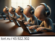 Hackers are sitting at laptops in the office. Стоковое AI-изображение, AI-художник RamA / Фотобанк Лори