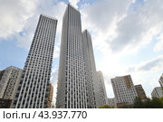 Moscow, Russia - 15 July. 2024. Wellton Towers - a modern residential skyscraper with apartments. Редакционное фото, фотограф Володина Ольга / Фотобанк Лори