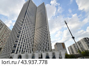 Moscow, Russia - 15 July. 2024. Wellton Towers - a modern residential skyscraper with apartments. Редакционное фото, фотограф Володина Ольга / Фотобанк Лори