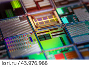 Silicon semiconductor wafer close-up. In electronics, a wafer also called a slice or substrate is a thin slice of semiconductor, a crystalline silicon, used for the fabrication of integrated circuits. Стоковое фото, фотограф Андрей Армягов / Фотобанк Лори