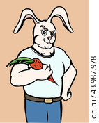 Кролик силач с красной морковью / strong rabbit with red carrot. Стоковая иллюстрация, иллюстратор Александр Паньков / Фотобанк Лори