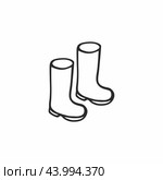 Rubber boots hand-drawn isolated on a white background. Shoes for children and parents. Contour icon for a Shoe store. Стоковая иллюстрация, иллюстратор Полина Екимова / Фотобанк Лори
