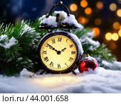 The clock is counting down the first moments of the New Year. New Year's card. Стоковое AI-изображение, AI-художник Сергей Елизарьев / Фотобанк Лори