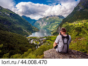 Geiranger Fjord Beautiful Nature Norway. Стоковое фото, фотограф Андрей Армягов / Фотобанк Лори