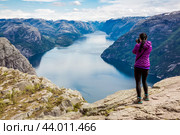 Nature photographer Beautiful Nature Norway Preikestolen or Prekestolen. Стоковое фото, фотограф Андрей Армягов / Фотобанк Лори