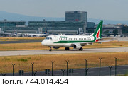 AIRPORT FRANKFURT,GERMANY: JUNE 23, 2017: Airbus A320-200 Alitalia Italian Air Company, operating as Alitalia is the flag carrier of Italy. The company has its head office in Fiumicino, Rome, Italy. Редакционное фото, фотограф Андрей Армягов / Фотобанк Лори