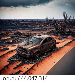 Devastated Landscapes. Disaster with scorched earth. Стоковое AI-изображение, AI-художник Ольга Хорошунова / Фотобанк Лори