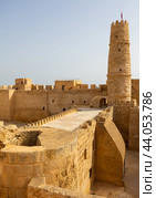 Monastir in Tunisia is an ancient city and popular tourist destination on Mediterranean Sea. Landscape view of main fortress of city. Стоковое фото, фотограф Яков Филимонов / Фотобанк Лори