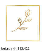 Golden branch, twig, flower, floral ornament, frame. Стоковая иллюстрация, иллюстратор Наталия Бурма / Фотобанк Лори