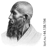 Asian peoples. Portrait of Karakalpak. The Karakalpaks, are a Kipchak-Nogai Turkic ethnic group in Northwestern Uzbekistan. Publication of the "Meyers encyclopedia", Vol. 7, Leipzig, Germany, 1910. Стоковая иллюстрация, иллюстратор Sergey Kohl / Фотобанк Лори
