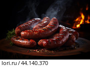 Robust Smoked sausage. Generate Ai. Стоковое AI-изображение, AI-художник Иван Рябоконь / Фотобанк Лори