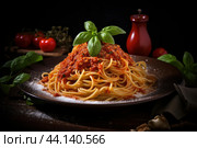 Savory Spaghetti Bolognese. Generate AI. Стоковое AI-изображение, AI-художник Иван Рябоконь / Фотобанк Лори