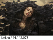 Surreal dreaming woman with feathers. Стоковое AI-изображение, AI-художник Иван Рябоконь / Фотобанк Лори