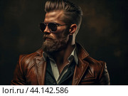 Stylish bearded man in leather jacket. Стоковое AI-изображение, AI-художник Иван Рябоконь / Фотобанк Лори