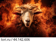 Infernal Nightmare sheep with fire flames. Generate ai. Стоковое AI-изображение, AI-художник Иван Рябоконь / Фотобанк Лори