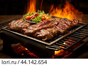 Tantalizing Sizzling steak grill with herbs. Generate ai. Стоковое AI-изображение, AI-художник Иван Рябоконь / Фотобанк Лори